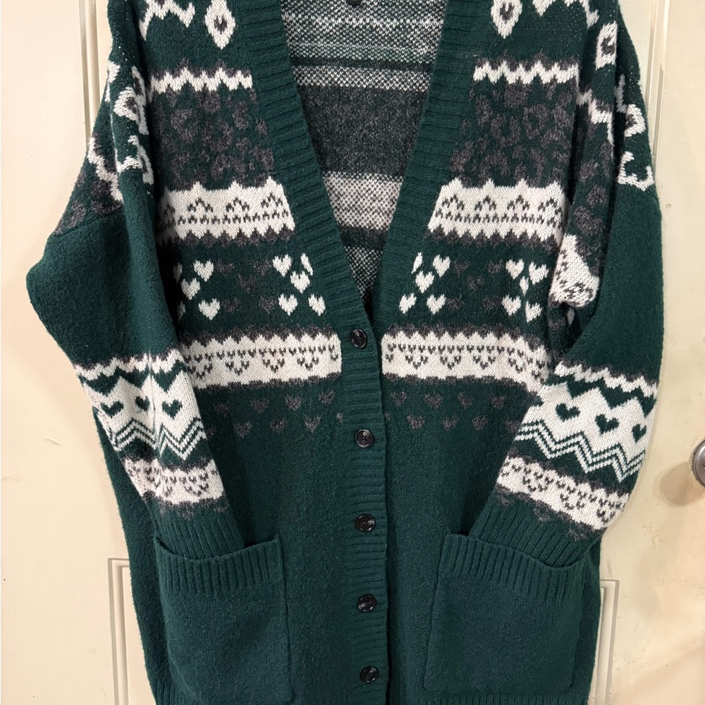 Torrid Green and White Patterned Boyfriend Cardigan